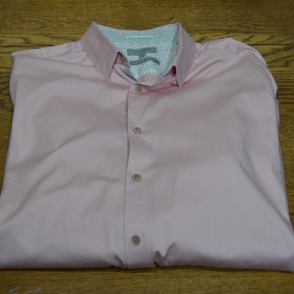 Ted Baker Men's Button Front/Collar Long-Sleeve Shirt Pink Ted Size 6
